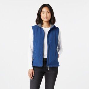 L.L. Bean Women's Soft Shell Vest M Blue Fleece Lined Full Zip Mock Neck 0PF03